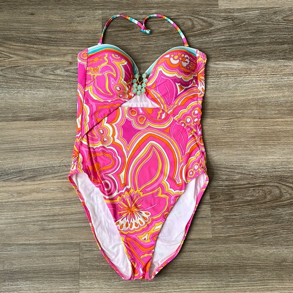 TRINA TURK STANDARD TWIST FRONT CUTOUT BANDEAU ONE PIECE SWIMSUIT WOMENS 8 - Picture 3 of 8